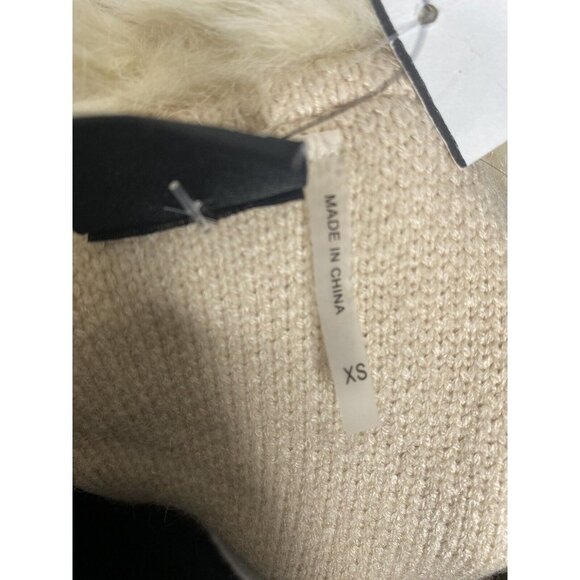 LT Love Token Womens Renee Faux Fur Plunging Neck Cream Knit Duster Vest Size XS - Picture 6 of 10